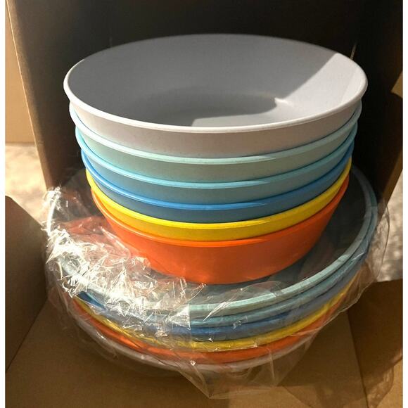 NEW 12pc Cereal BOWL & PLATE SET Indoor Outdoor Wheat Straw Microwave Dishwasher - Picture 4 of 6